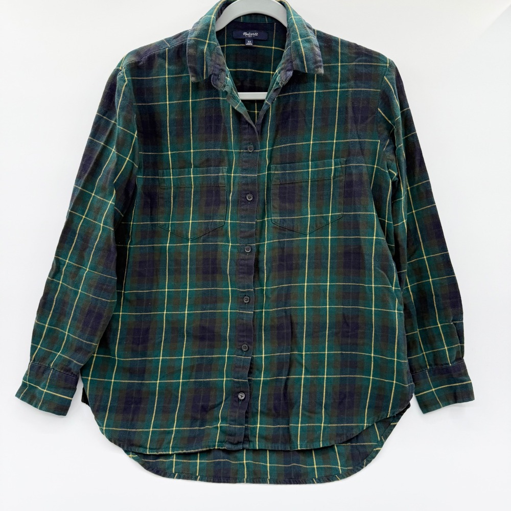 Madewell Green Plaid Flannel Button‎ Down Shirt E1495 Cotton Womens XS